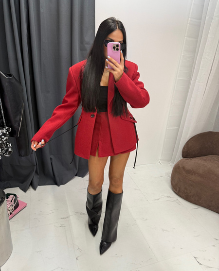 Marynarka premium Mia wełniana z wiązaniem LaMilla czerwona