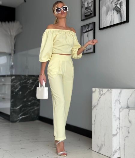 Lniany komplet Ally cytrynowy