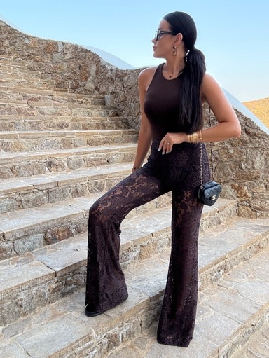 Spodnie Koronka dzwony LaMilla brązowe