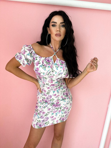 Sukienka Inez biało-fioletowa