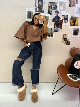 T-shirt pudełkowy Milo ekoskóra LaMilla karmel