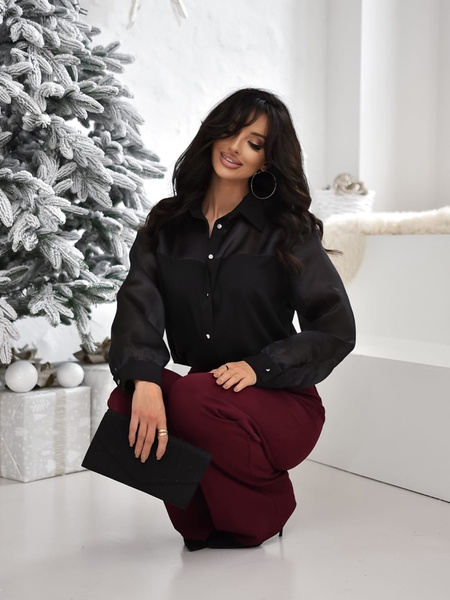 Koszula z organzą Lilo czarna