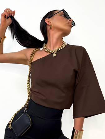 Bluzka na jedno ramię Wendy czekolada