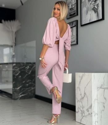 Lniany komplet Ally pudrowy róż