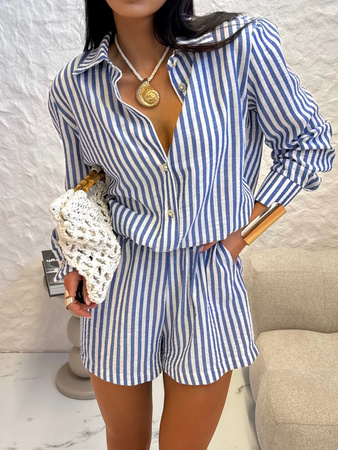 Kombinezon lniany Stripe LaMilla niebieski