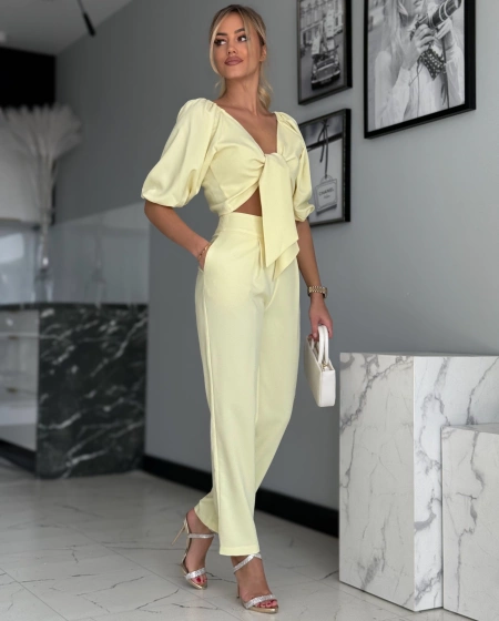 Lniany komplet Ally cytrynowy