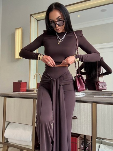 Leginsy dzwony z szarfą LaMilla czekoladowe