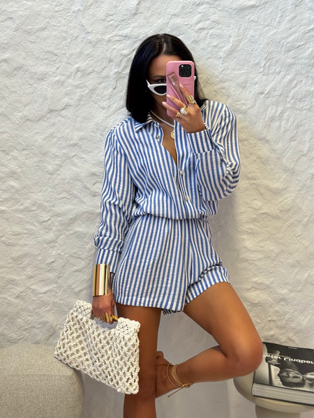 Kombinezon lniany Stripe LaMilla niebieski