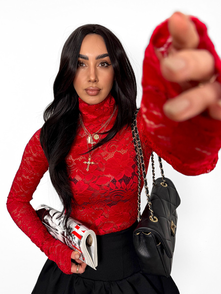 Golf koronkowy LaMilla czerwony