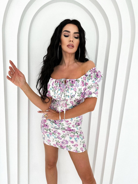 Sukienka Inez biało-fioletowa